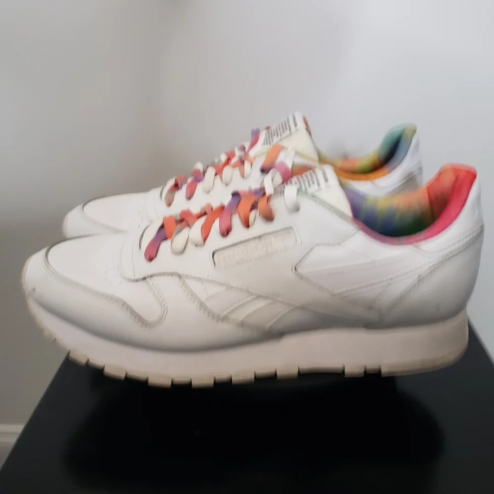 Reebok Classic‎ Leather White Rainbow-Dyed Heel Lining Size 13